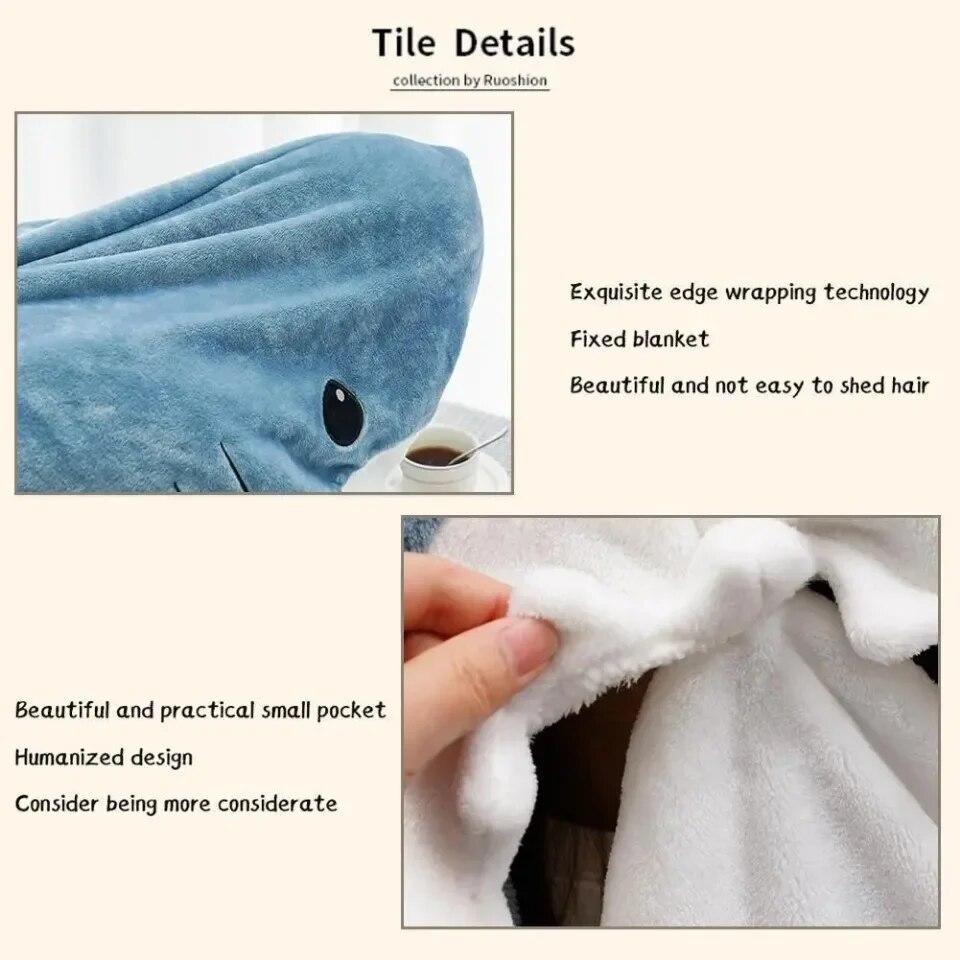 Shark Blanket Adult Cartoon Sleeping Bag Pajama Hooded Warm Flannel Funny Homewear Shark Onesie Sleeping Bag Winter Warm Blanket