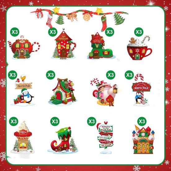 Yousheng 12/24/36Pcs Christmas Wooden Hanging Decoration Farmhouse Rustic Holiday Party Winter Xmas Tree North Pole Hanging Ornament Sign