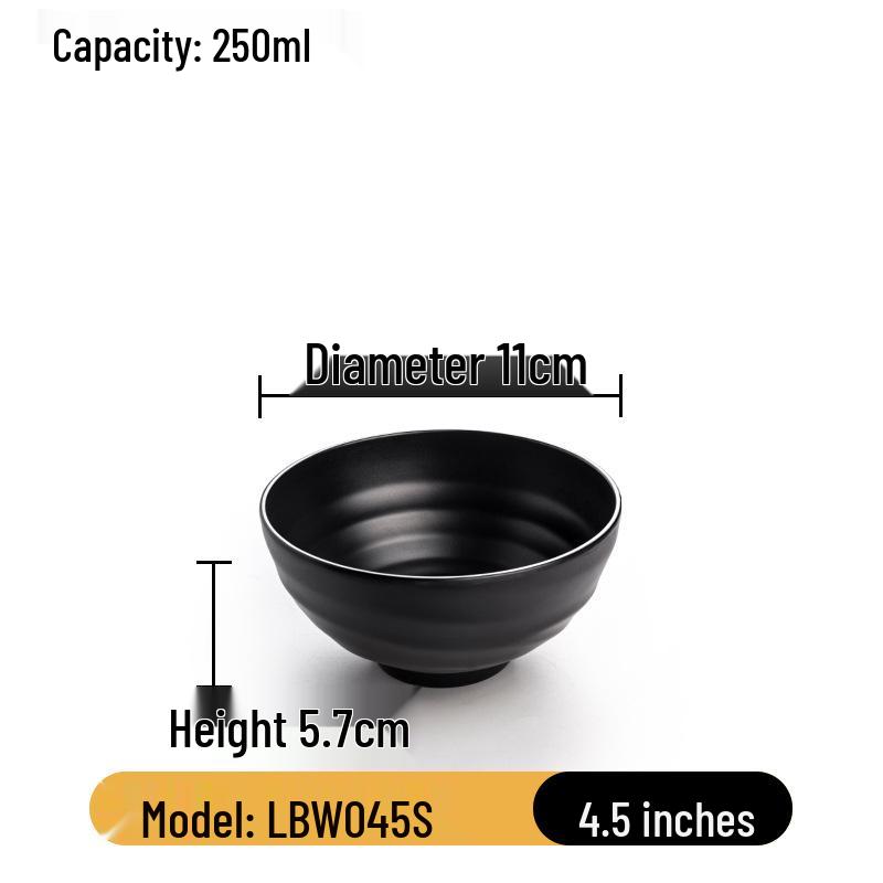 Schwarze Melamin-Suppen- und Reisschale im japanischen Stil - Kleines Kunststoffgeschirr für Hot Pot, Restaurant- oder Hotelgebrauch