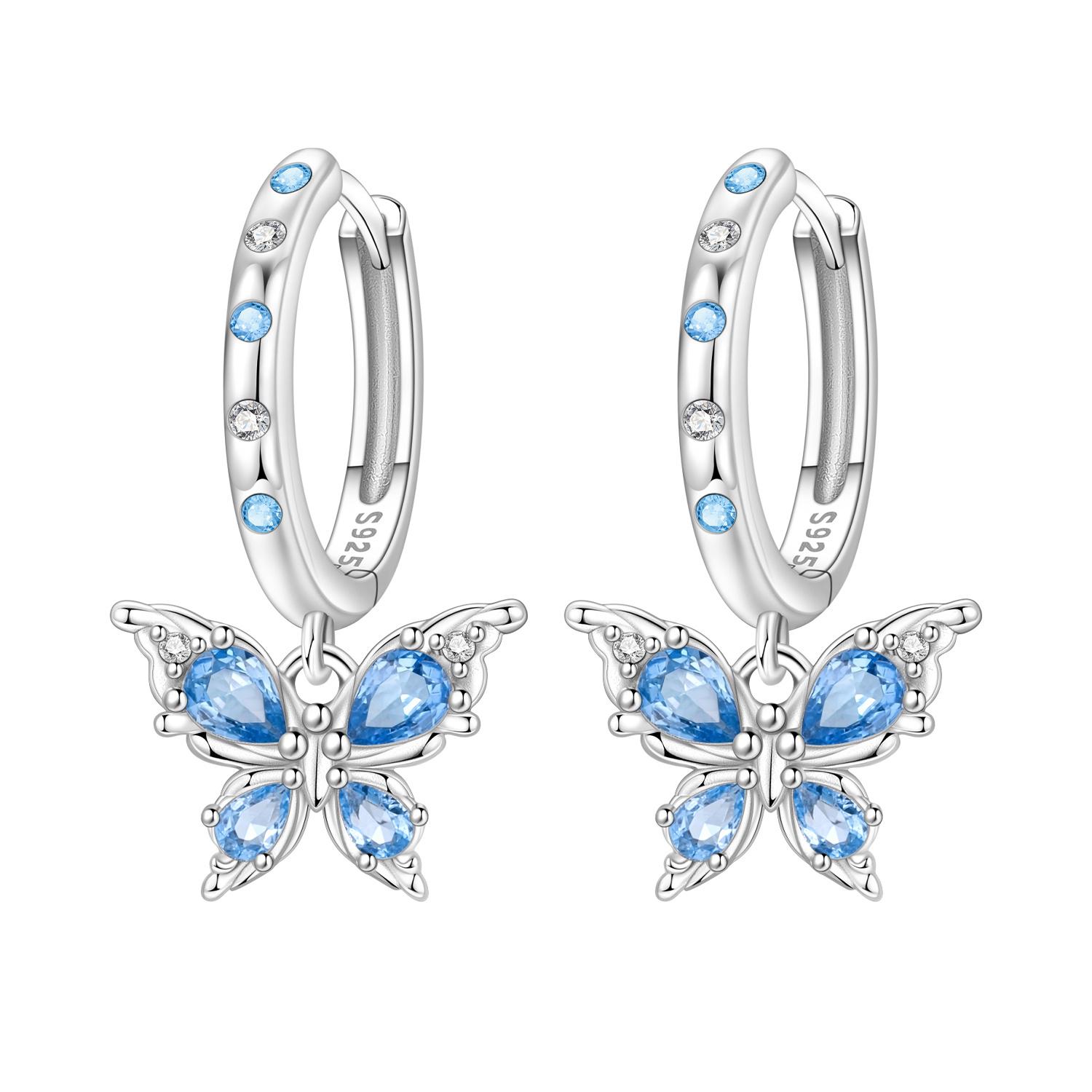 

925 Sterling Silver Blue Zircon Butterfly Drop Earrings Women Earrings Charm Fashion Versatile Party Jewelry Gifts