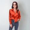 Spring Summer Satin Blouse Women Long Sleeve Shirt Faux Silk Top Casual European American Style