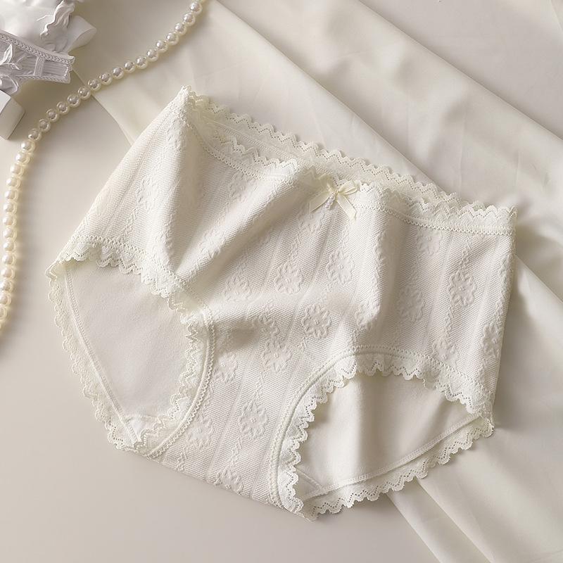 Girls' Seamless French Jacquard Lace Panties, Antibacterial Soft Triangle Briefs