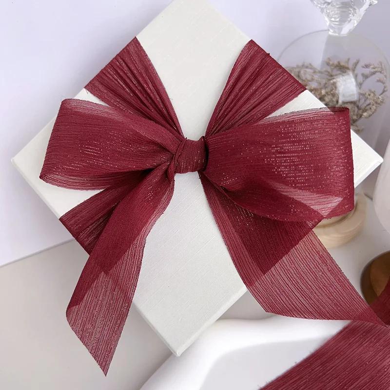 Silver Sparkling Yarn Ribbon Chiffon Wedding Wrinkle Mesh Accessories Bright Silk Wrinkle Gift Box Flower Bundle Packaging