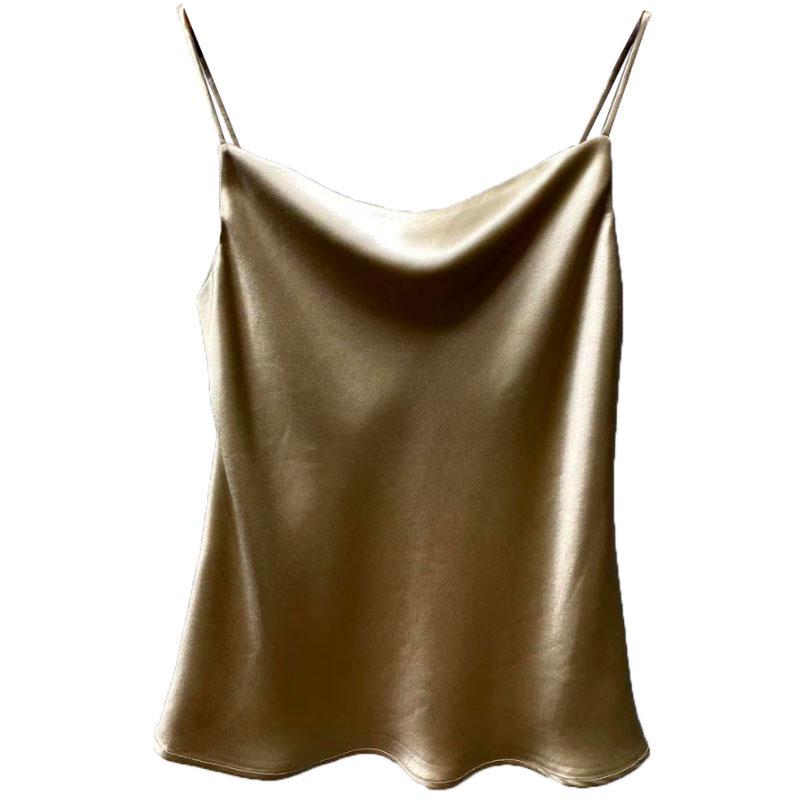 Women's Multicolor Satin Drape Camisole - Elegant Loose Fit with an Acetate Inner Layer