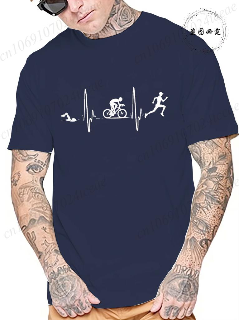 Unisex Fashion Casual Tee Tops Cool Funny Triathlon Heartbeat Design Print Tshirt Summer Unisex T Shirt Oneck Male Tees Tshirt Tops