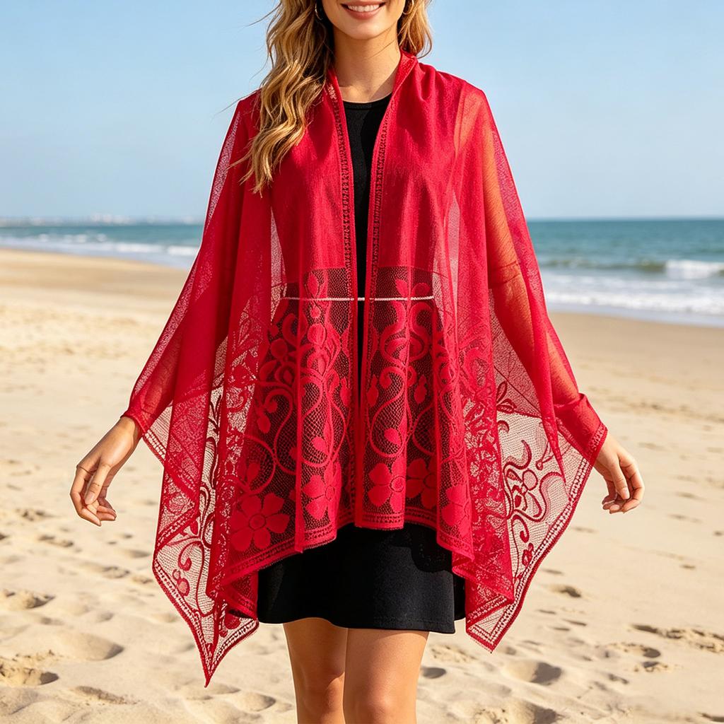 Lightweight Sheer Lace Shawl for Women Elegant Open Front Wrap Scarf with Floral Pattern Suitable for Formal and Casual Occasions