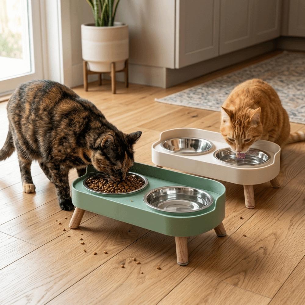 Adjustable Height Cat Feeding Bowl Multi Color Frame Dog Food Water Bowl  Indoor Pet Feeding белый