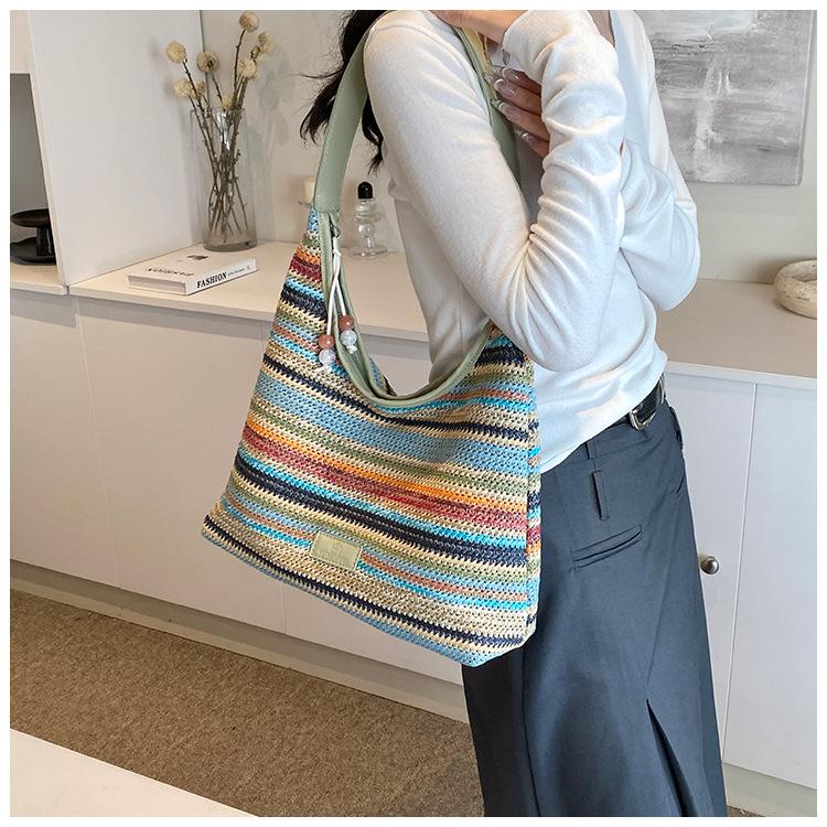 Rainbow tote bag women's new seaside woven bag large capacity versatile underarm shoulder bag