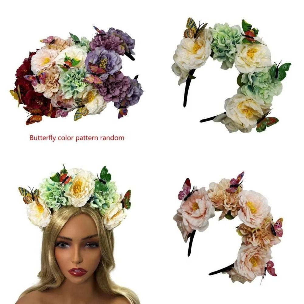 Butterfly Headdress Floral Crown Hair Hoop Cosplay Fairy Headband  Bride Hair Accessorie