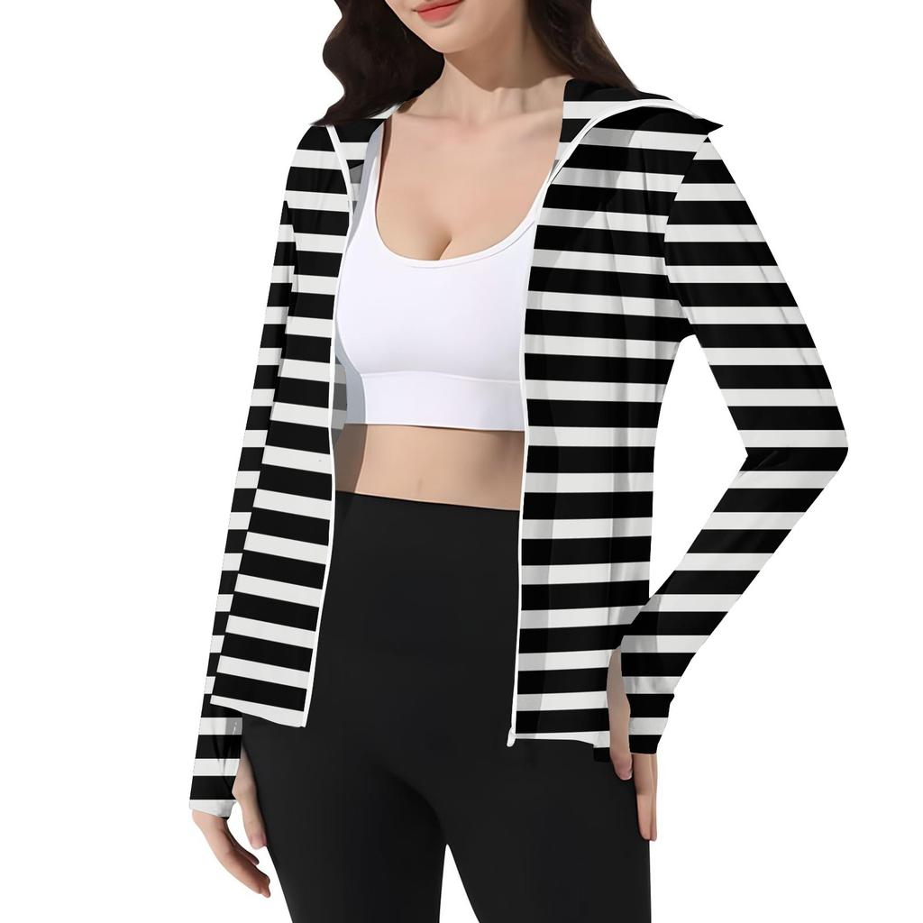 Women's Printed Ice Silk Hooded Lightweight Long Sleeve Sun  Jacket Top