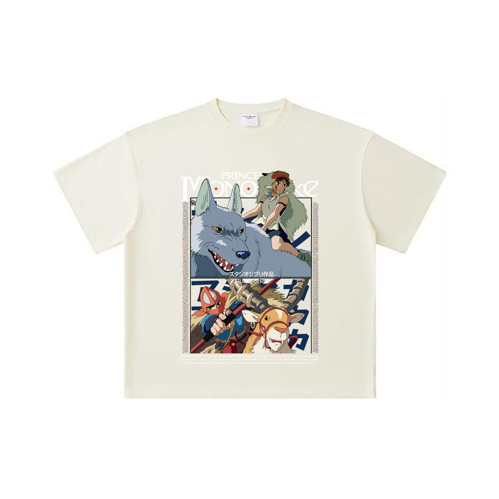 260 GSM Double Yarn 32 Count 100% Cotton Ghibli V4 Princess Mononoke Print Unisex Heavy Cotton T Shirt S абрикосовый