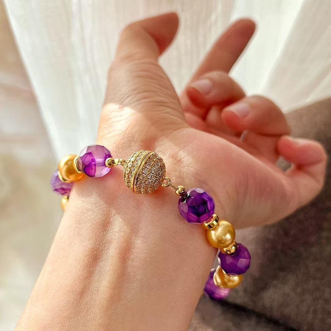 Retro Strong Light High Quality Natural Purple Chalcedony Artificial Crystal Pearl Bracelet Bracelet
