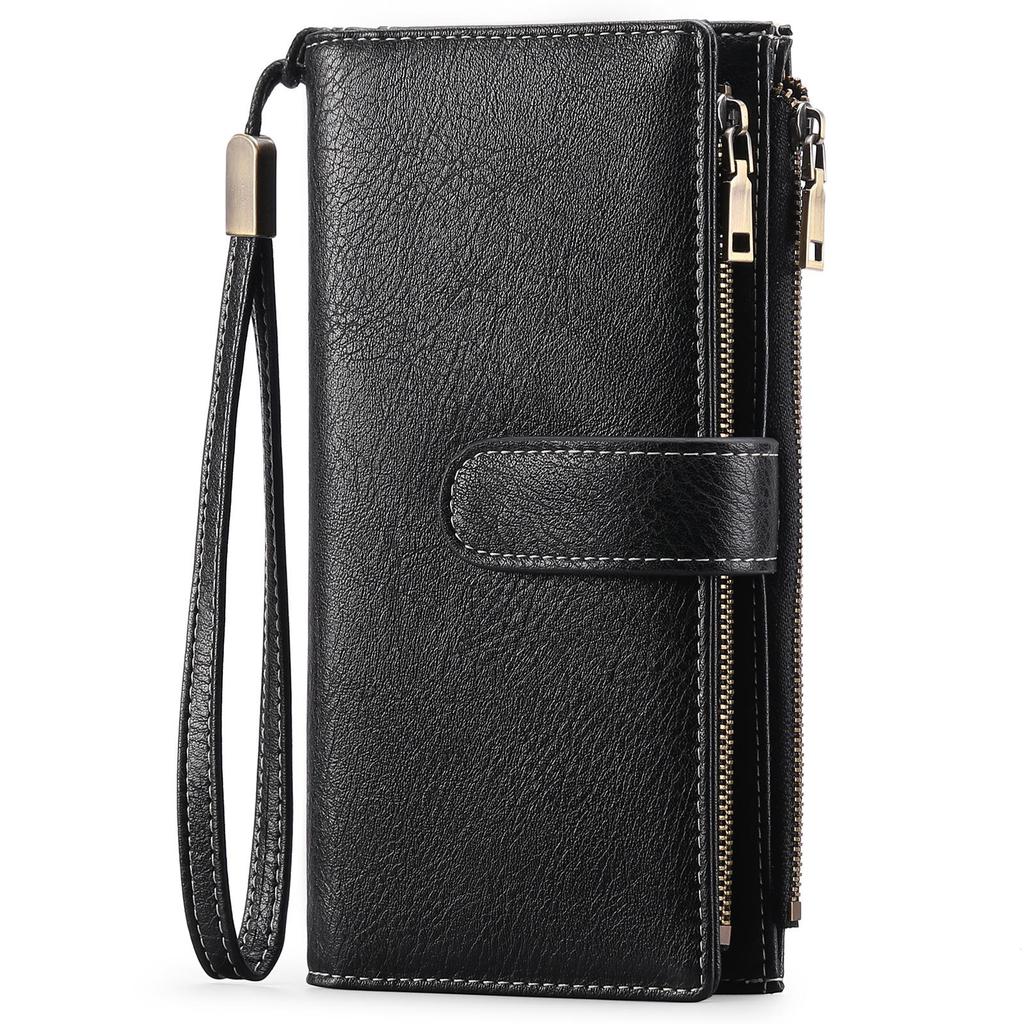 Women's RFID-Blocking Tri-Fold Retro Clutch Wallet