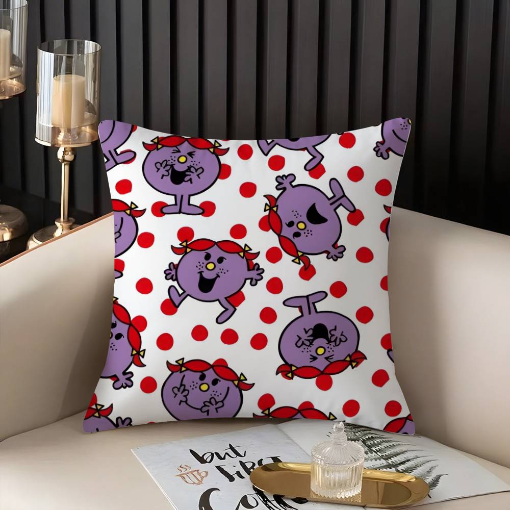 Mr. Men And L-Little Miss Pillow Case Home Dorm Chair Back Short Plush Double-Sided Printing Office Nap Time Cushion Cover
