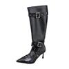 2025 Autumn and Winter New Rivet Belt Buckle High Boots Women's Shoes Pointed Fashion Thin High Heel Elastic Thin Boots Long Boots