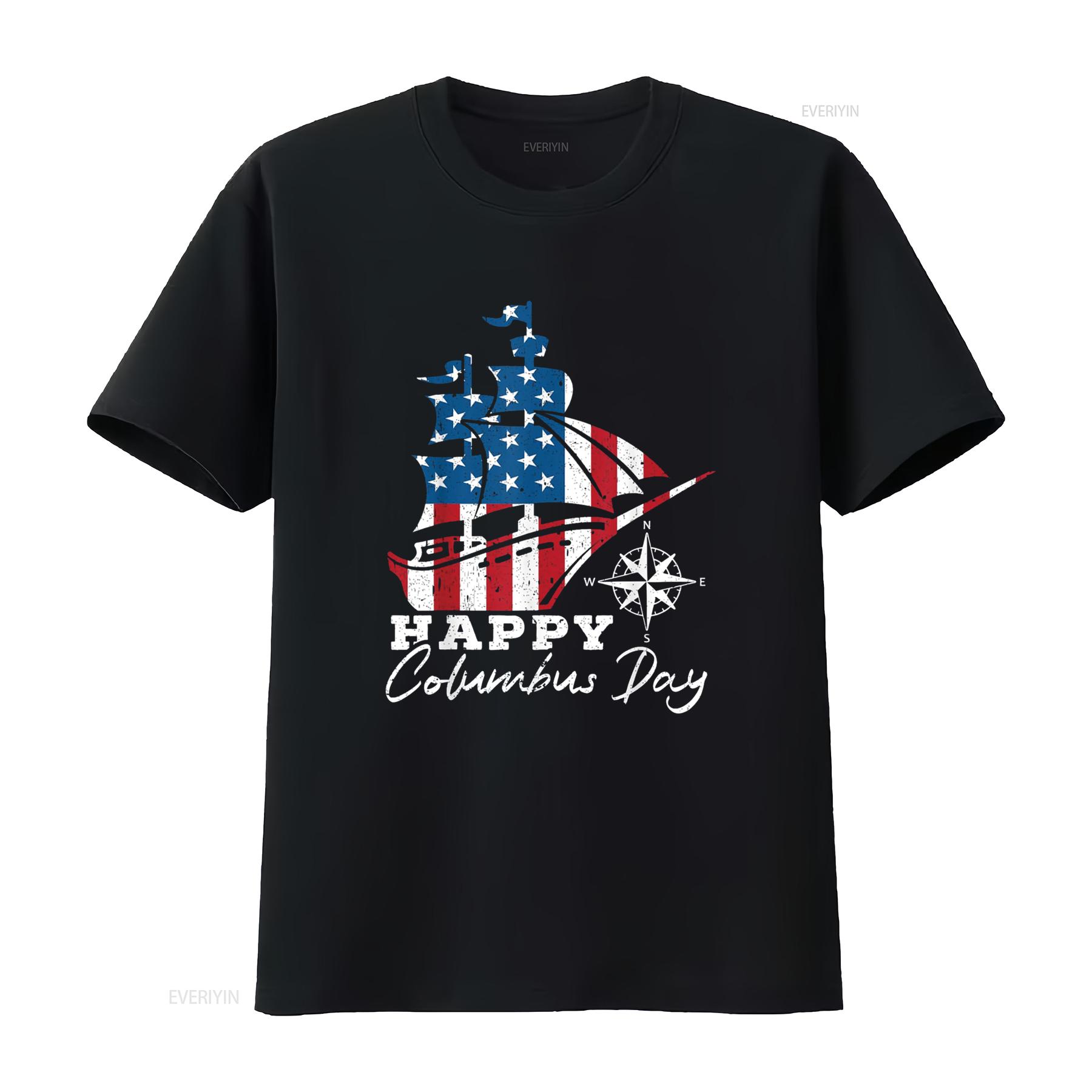 

Happy Columbus Day Christopher Italian Navigator T Shirt vintage Washed Slightly Breathable streetwear Stretched 4XL