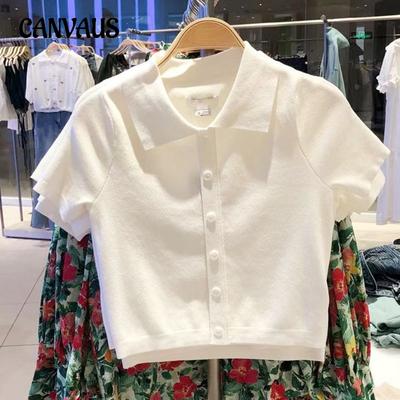 Ice Silk Knit Short-sleeved Polo Shirt Women's Summer T-shirt Positive Shoulder Senior Chic Top Tide