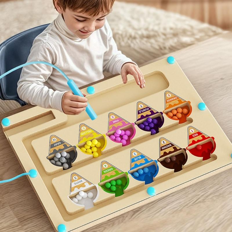 Labirint cu Numere de Urmărit Tablă de Numărat Joc Magnetic de Numărat și Sortat pe Culori Labirint Educativ din Lemn Jucărie pentru Copii