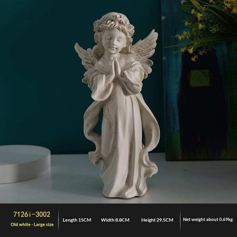 White Resin Praying Angel Figurines With Delicate Wings Floral Crown For Home Desktop Shelf Decor