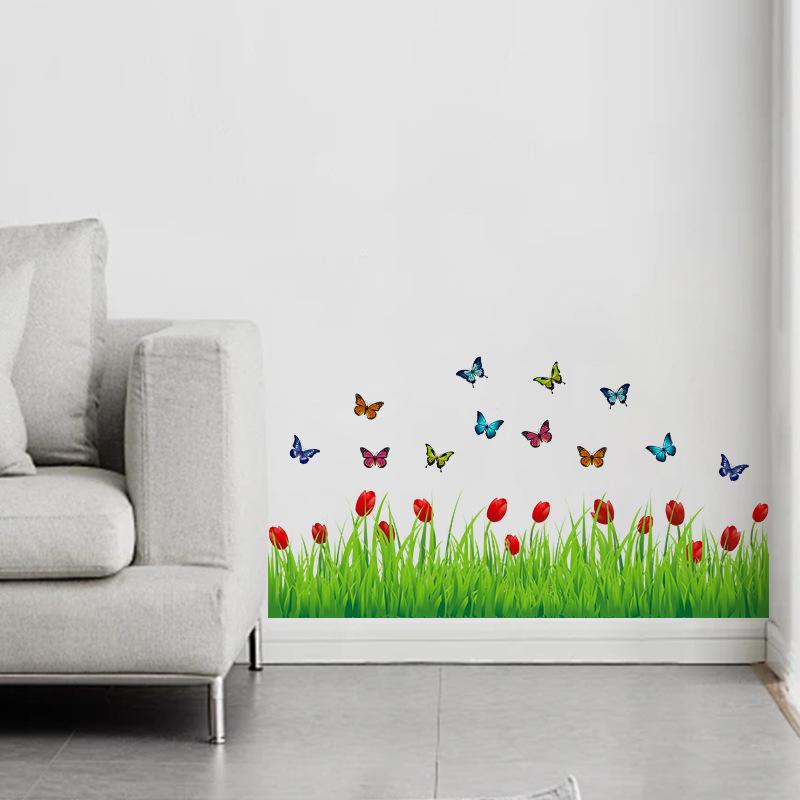 Grass Flower Butterfly Baseboard Skirting Line Wall Sticker Self Adhesive PVC Living Room Bedroom Corner Decor