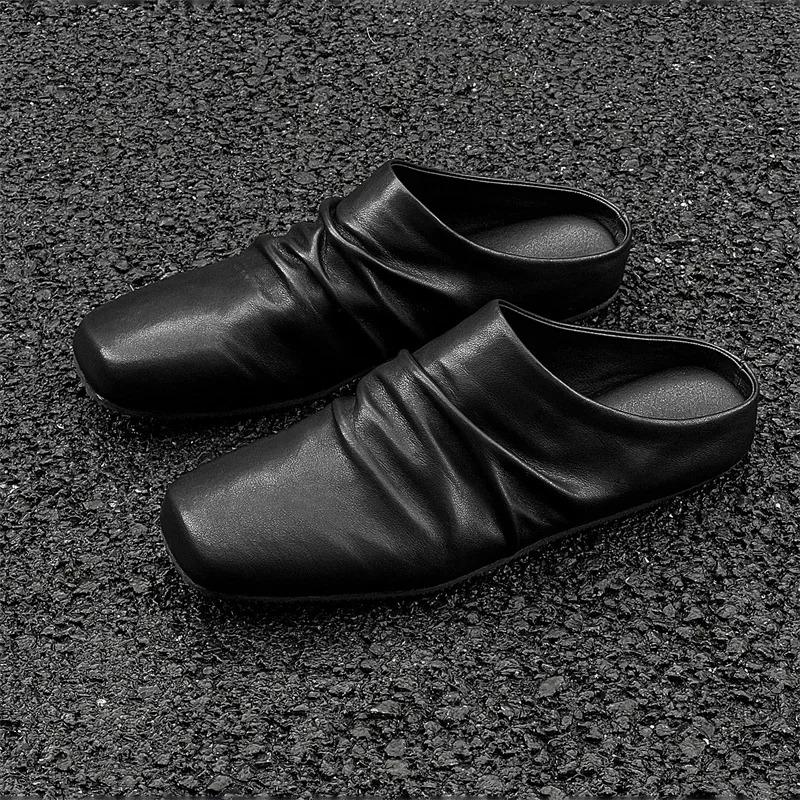 Summer Men Slippers Shoes Casual Flat Designer Loafers Slippers Man Fashion Leather Walking Shoes For Men