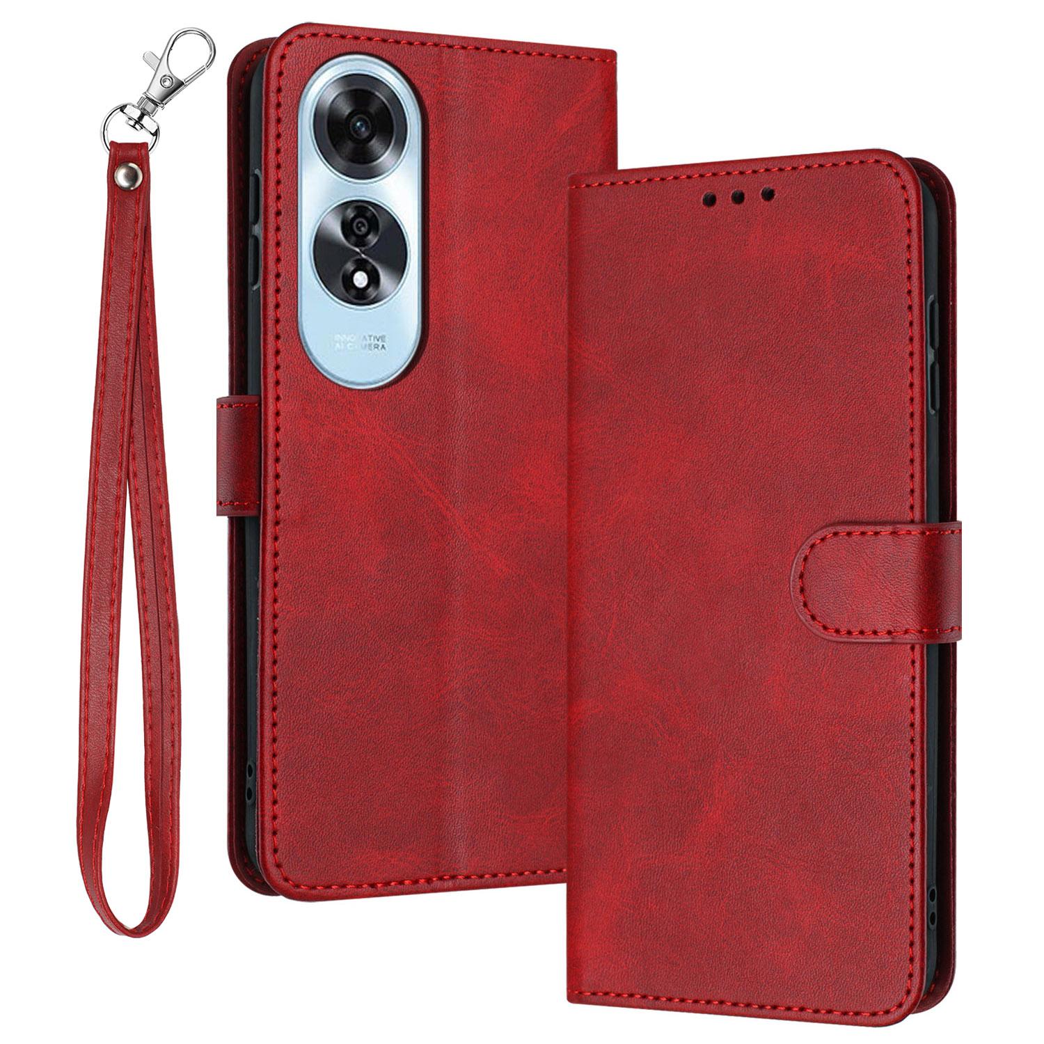 

For Oppo A60 4G Cell Phone Case PU Leather Wallet Stand Flip Phone Cover Red