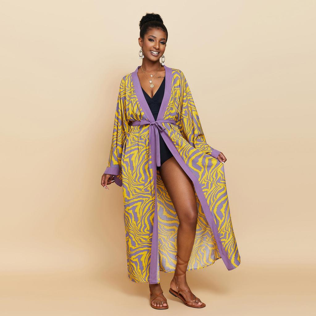 New European & American Cotton Printed Beach Cardigan: Sexy Sunscreen Jacket and Loose Holiday Swimsuit Cover-Up.