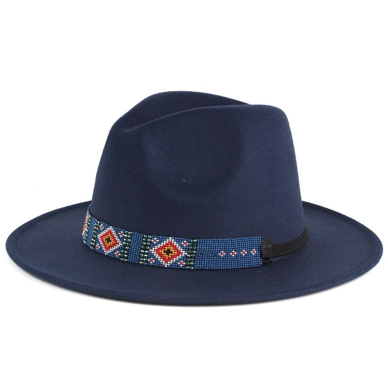 New fashionable women's autumn and winter woolen hat handmade rice beads decorated imitation felt top hat British jazz hat