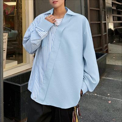 Übergroße Herren Hemden mit Kragen Langarm Gestreiftes Patchwork Lässige Oberteile