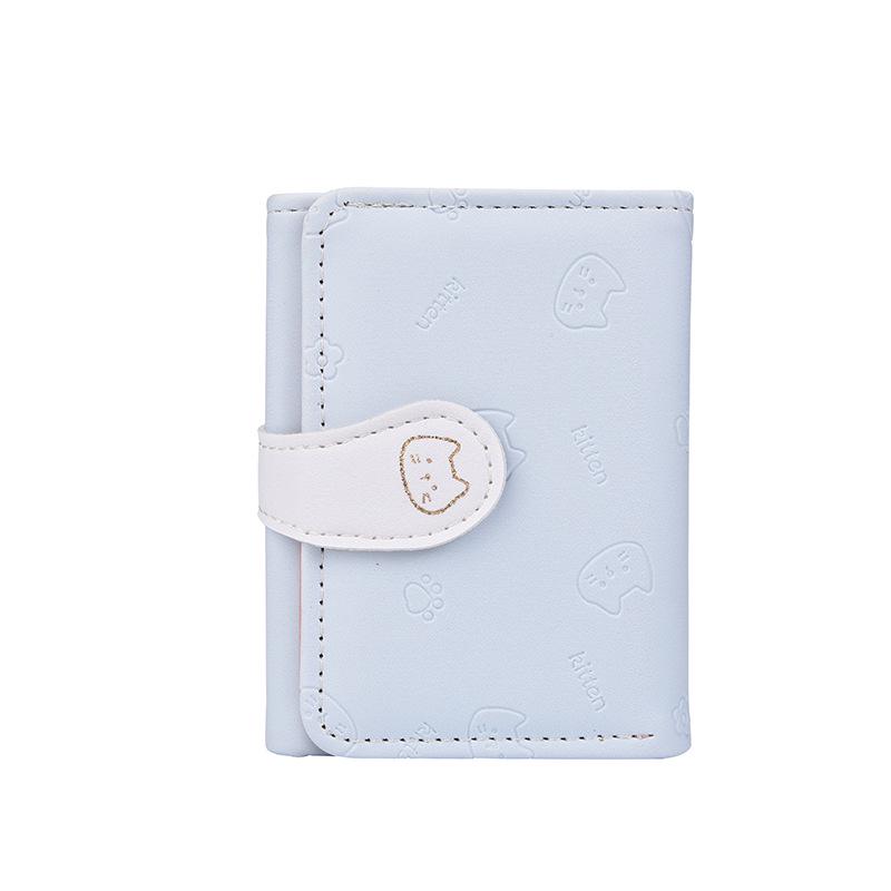 Three-Fold Cartoon Kitten Short Wallet: Multi-Card Slot Coin Purse for Women and Students