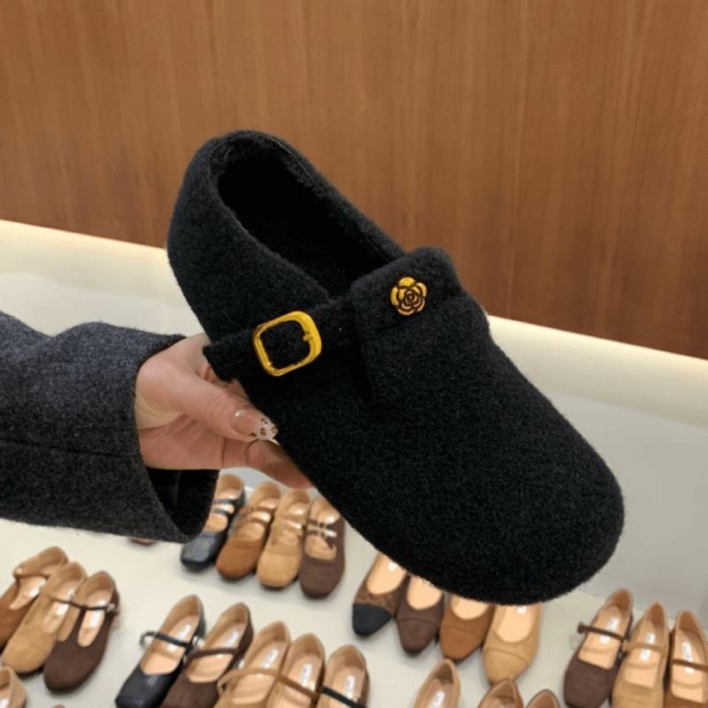Inner height increase gray Mary Jane single shoes autumn and winter plush shoes warm cotton shoes evening shoes