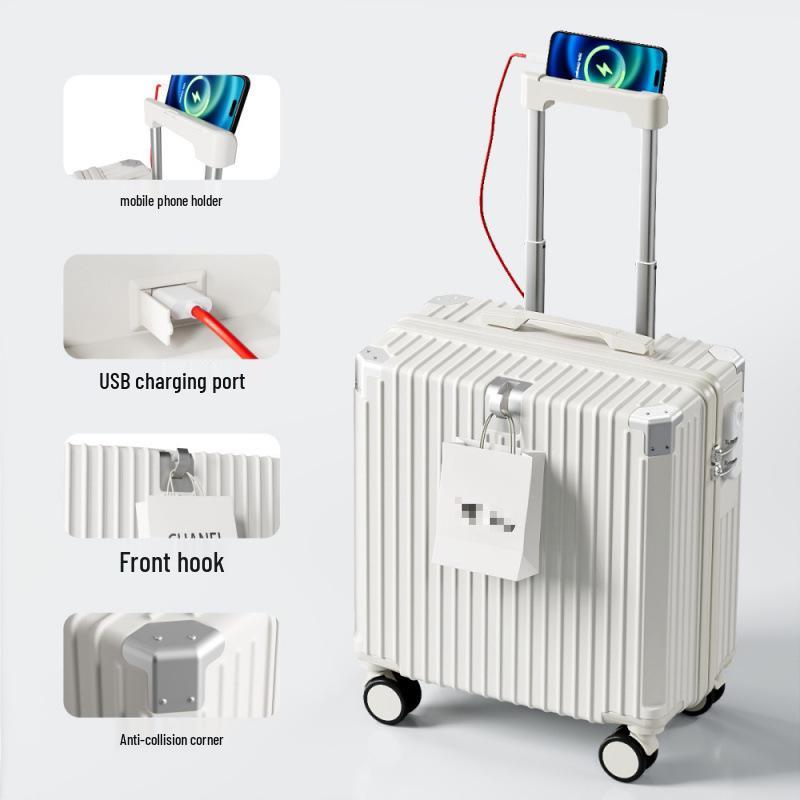 Women's Multifunctional Trolley Suitcase with Combination Lock, Durable Silent Wheels, and Rechargeable Zipper