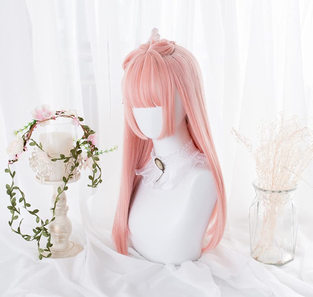 

Cute Pink Full Harajuku Slimming Net Free Shipping Wig, Semi-Long, Wig, Women s, Straight, Natural, Style, Popular, Effect, Included, розовый