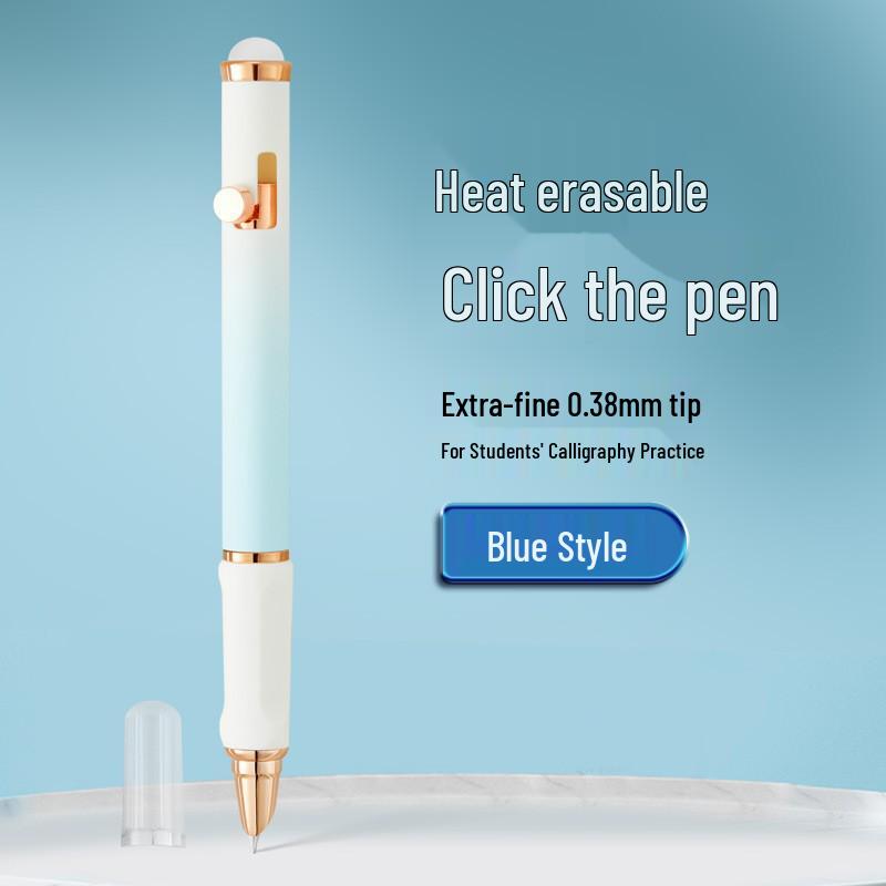 Blue Erasable Fountain Pen for Students with Refillable Heat-Erase Ink and Eraser, Ideal for Writing Practice