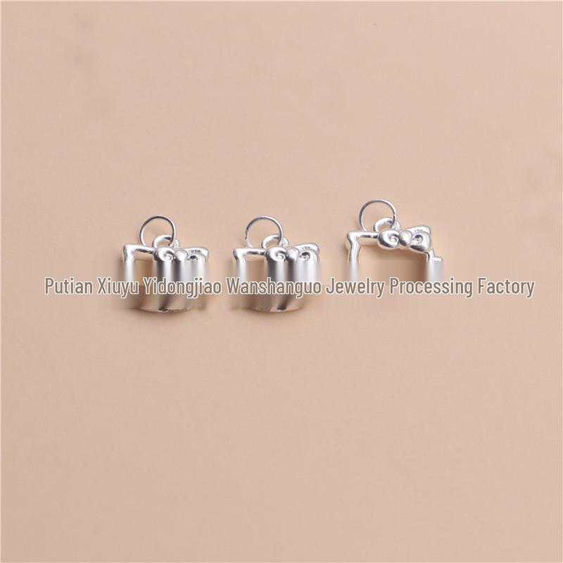 Sterling Silver Hollow Cat Pendant for DIY Jewelry Making - Bracelet & Necklace Accessories