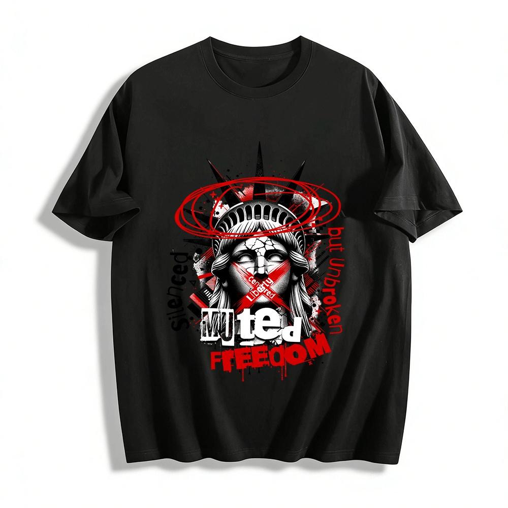 Silenced But Unbroken Lady Liberty Print Tee Free Speech Statement Top Pure cotton T-shirt XXS