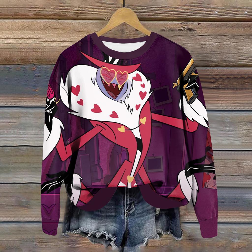 Damen Casual Fashion Print Langarm O-Ausschnitt Sweatshirts Pullover Top Bluse