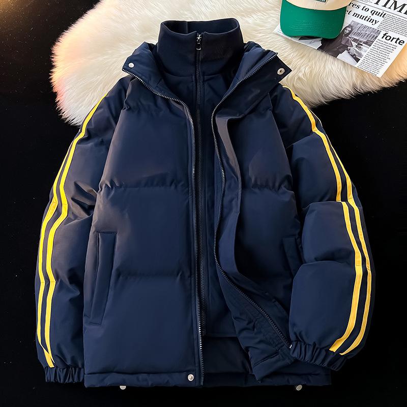 

Fake two-piece cotton-padded clothes with pull-up stand-up neck cotton-padded clothes for men s autumn and winter, piled and thickened 3XL темно-синий