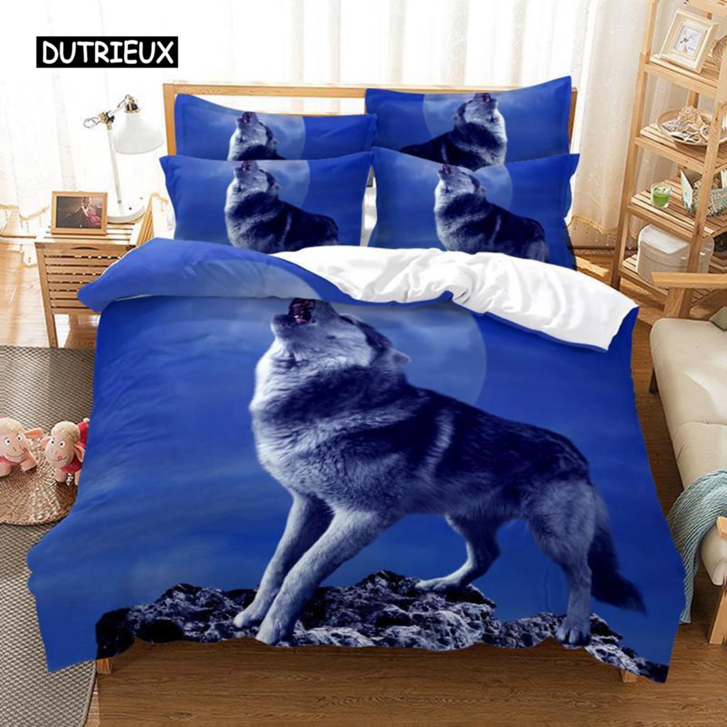 Wolf Duvet Cover Set Wolf with Mechanical Eye Bedding Set for Kid Teens Adults 3d Printing Queen King Size Polyester Quilt Cover