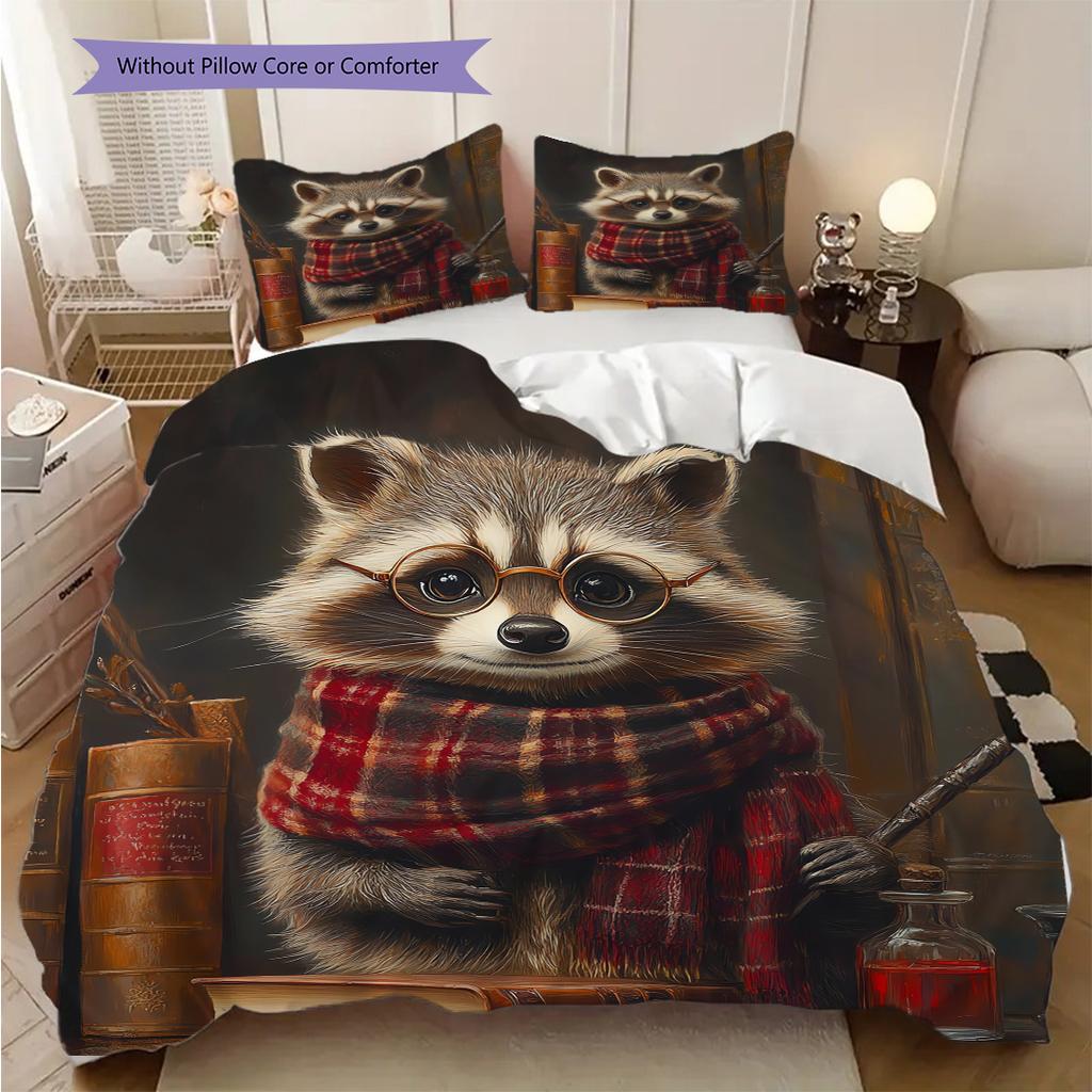 Magic Raccoon Pattern Bedding Quilt Set Quilt Cover Pillowcase Home Decoration Birthday Gift (1 * duvet cover + 2 * pillowcase, without core)