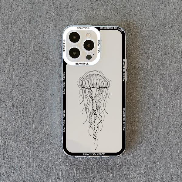 Ocean Whale Jellyfish Hand Painted Pattern Clear Phone Case For iphone 14 11 12 13 15 Plus Pro Max 7 8 Plus SE2020 X XR XS Cover