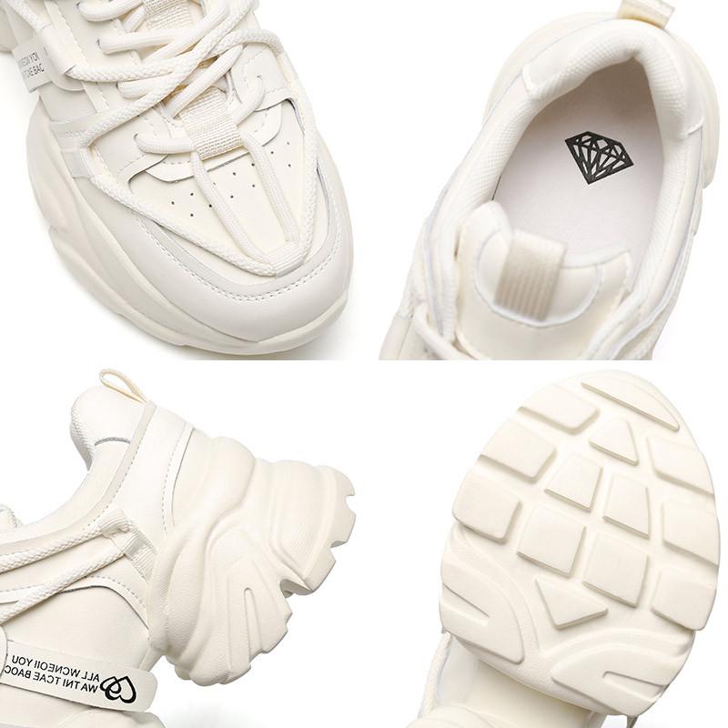 Leather dad shoes women's sports shoes spring new versatile fashion sports casual shoes non-slip heightening shoes trendy shoes women