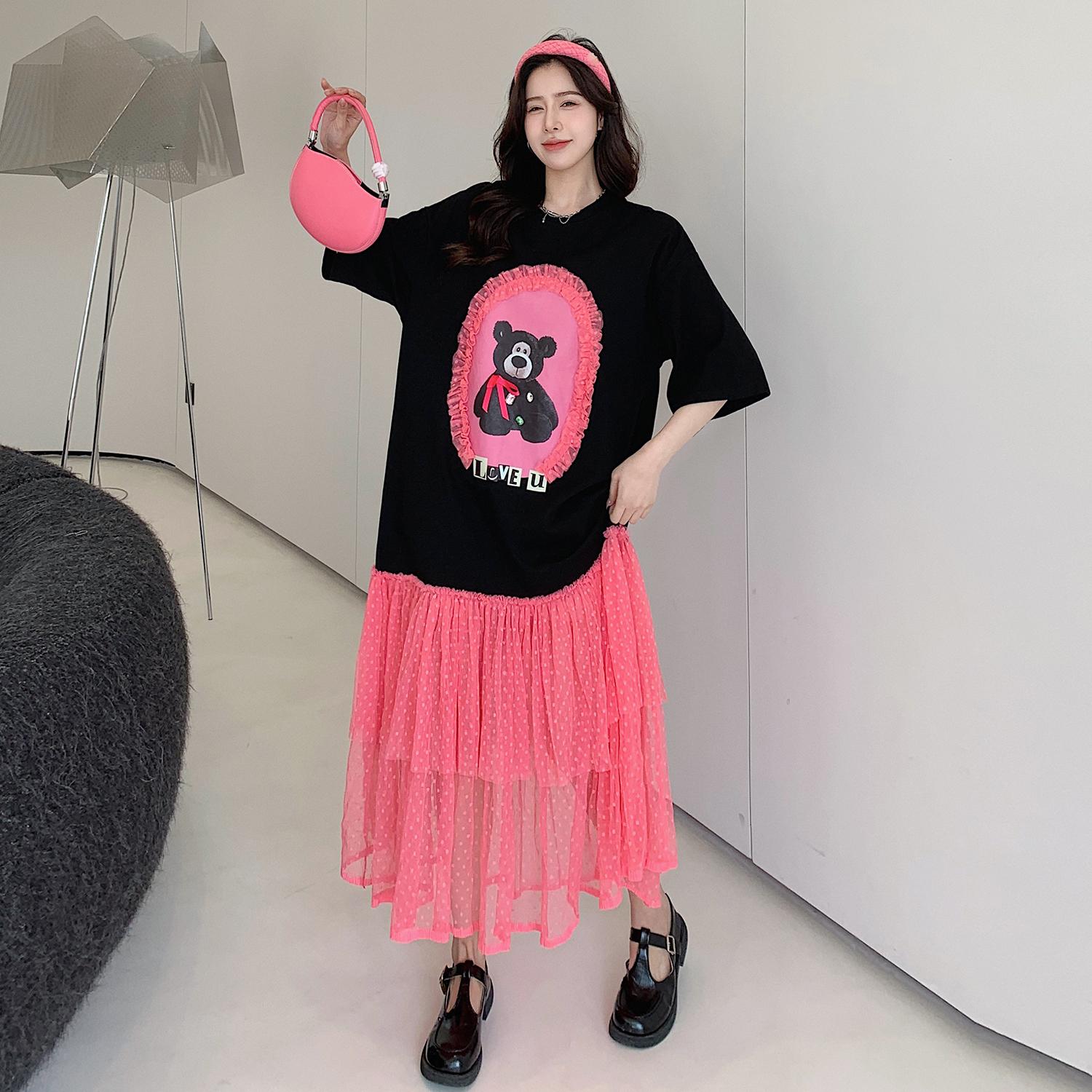 

DIMANAF 2024, летнее платье-футболка больших размеров, женское свободное платье с круглым вырезом, винтажное хлопковое повседневное платье с мультяшным принтом, длинное платье с короткими рукавами