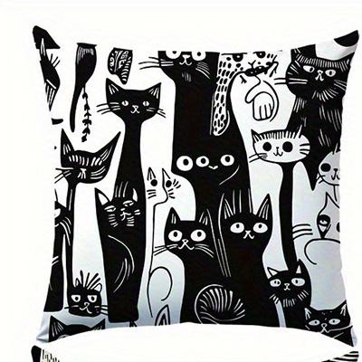 Home Decor Black And White Cat Pattern Pillow Covers Pattern Cushion Cover Suitable For Sofa Bedroom Car Pillow Cover