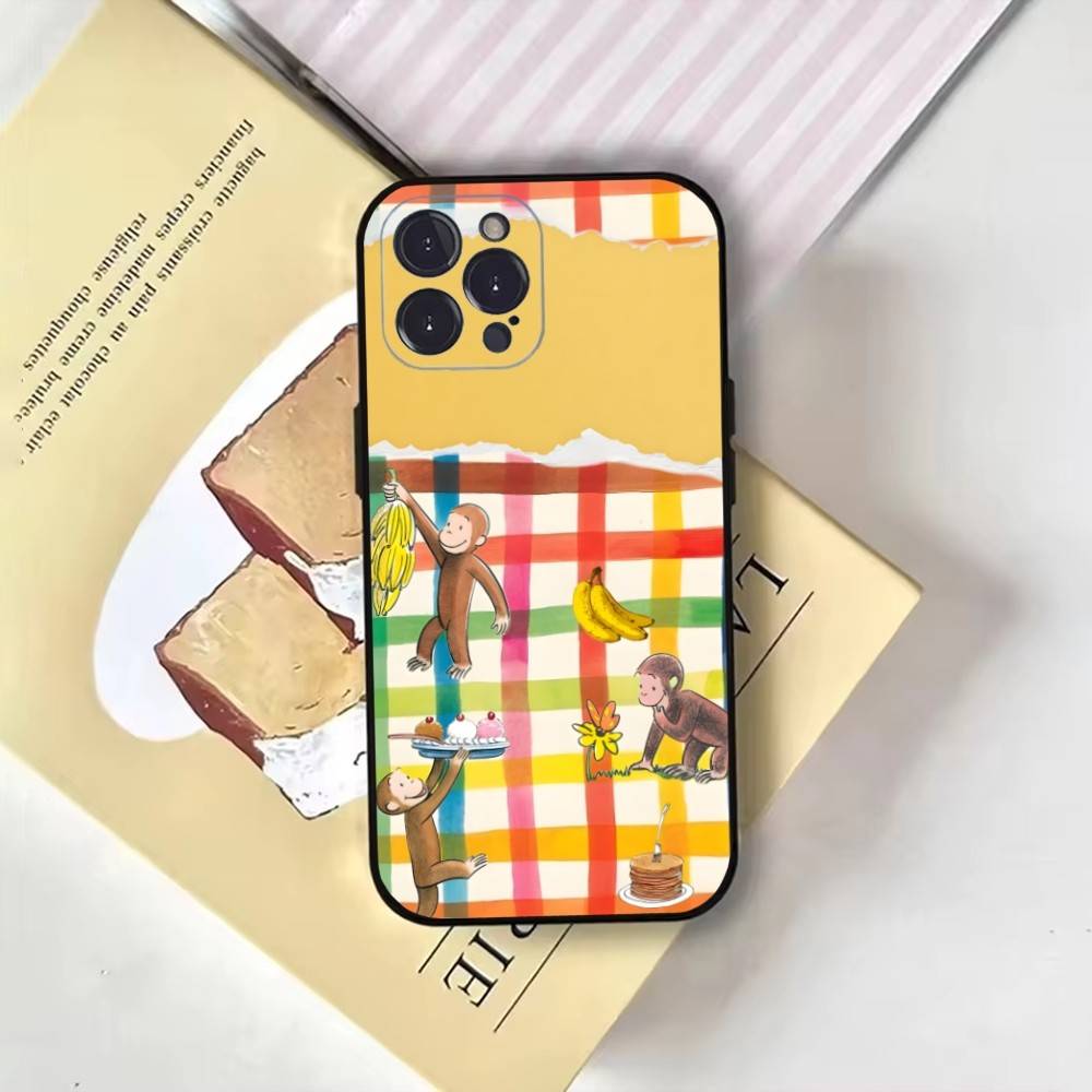 Cute monkey curious george pattern Phone Case For iPhone17,16,15,14,13,12,11 Plus,Pro Max,Soft Black Cover