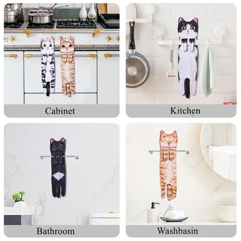 Funny Cat Hand Towels Kitchen Bathroom Hand Towel Quick Dry Soft Absorbent Microfiber Cat Shape Wipe Hands Towel For Cat Lovers