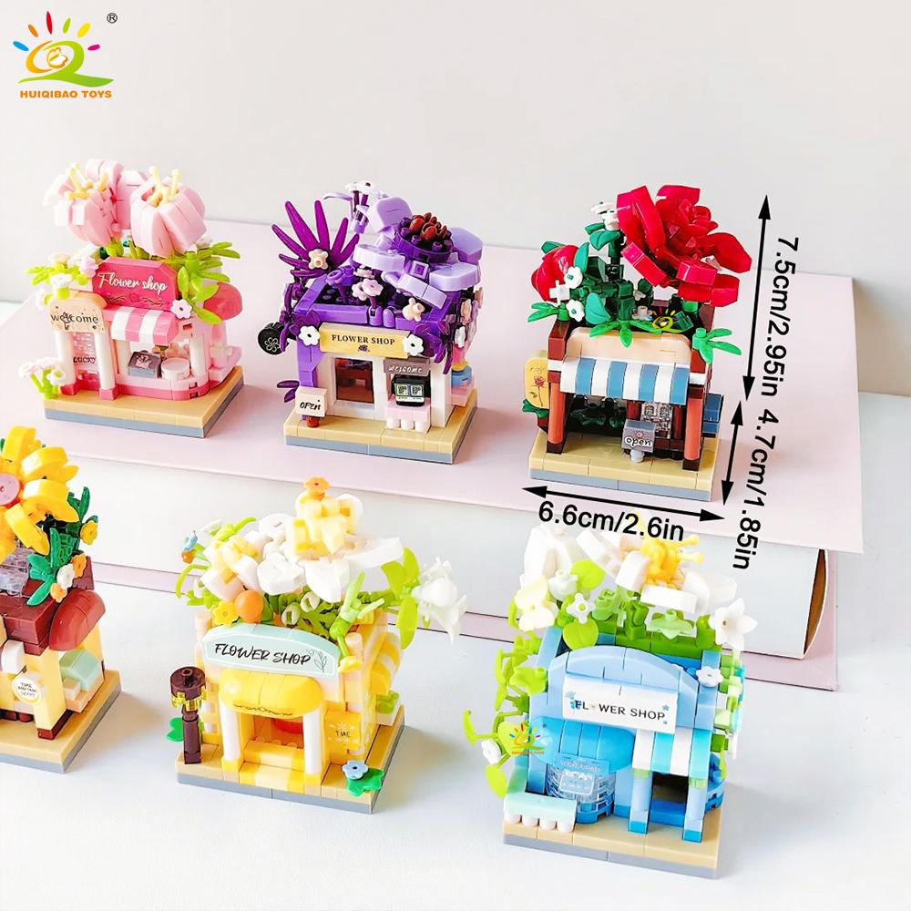 Non-Toxic Cute Moc Flower Store Model Micro Building Block Street View Shop Model Mini Brick Toy For Children Desk Home Decor.