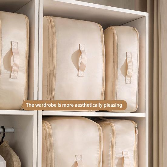 Selbstkomprimierende Aufbewahrungstasche mit Griff und Reißverschluss, großes Fassungsvermögen, leicht zugänglich, Organizer-Tasche für Kleidung und Decken zum Bewegen