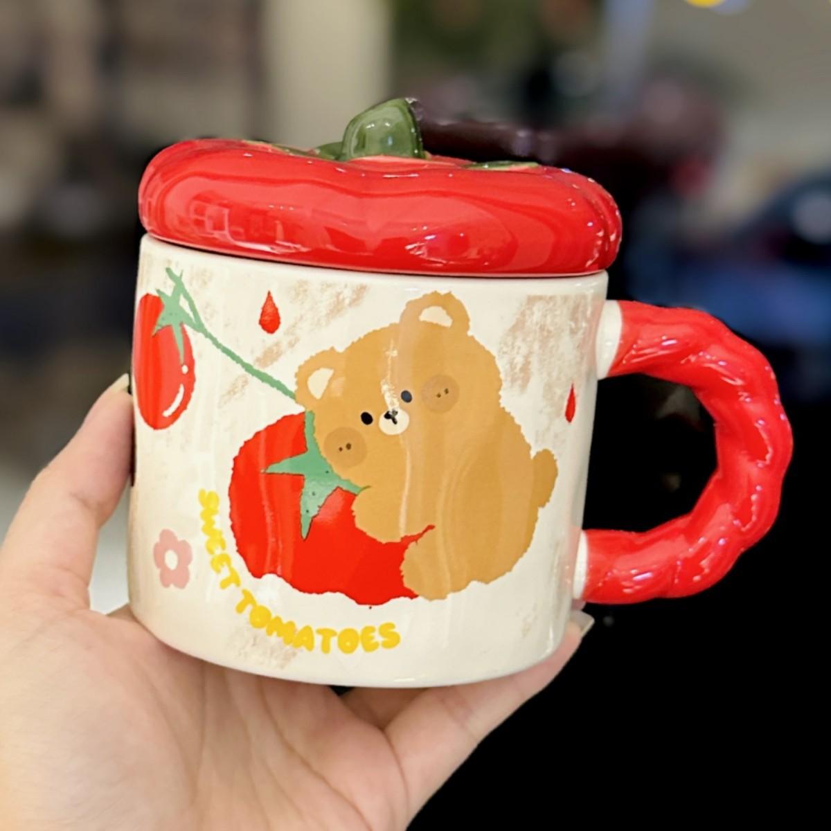 

Cartoon Cute Persimmon Mug with Lid Cute Animal Ceramic Household Water Cup Good Looking Cup Souvenir 350ml