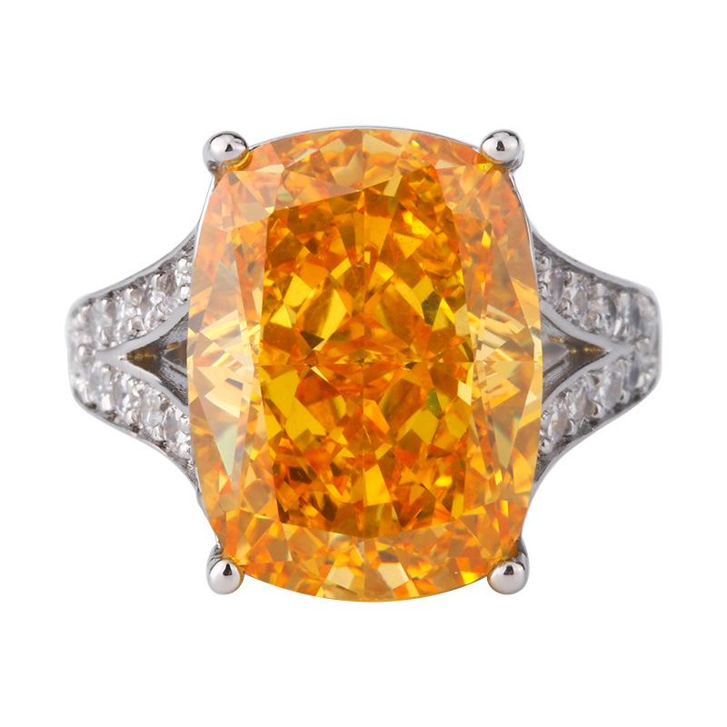 Jewelry Copper Bottom Gold-Plated High Carbon Diamond Ice Flower Square Diamond Copper Setting Temperament Retro Ring Women 12 * 16